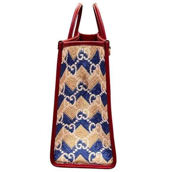 GUCCI
Raffia GG Monogram Hamptons Tote Bag Beige Blue - Picture 5 of 11